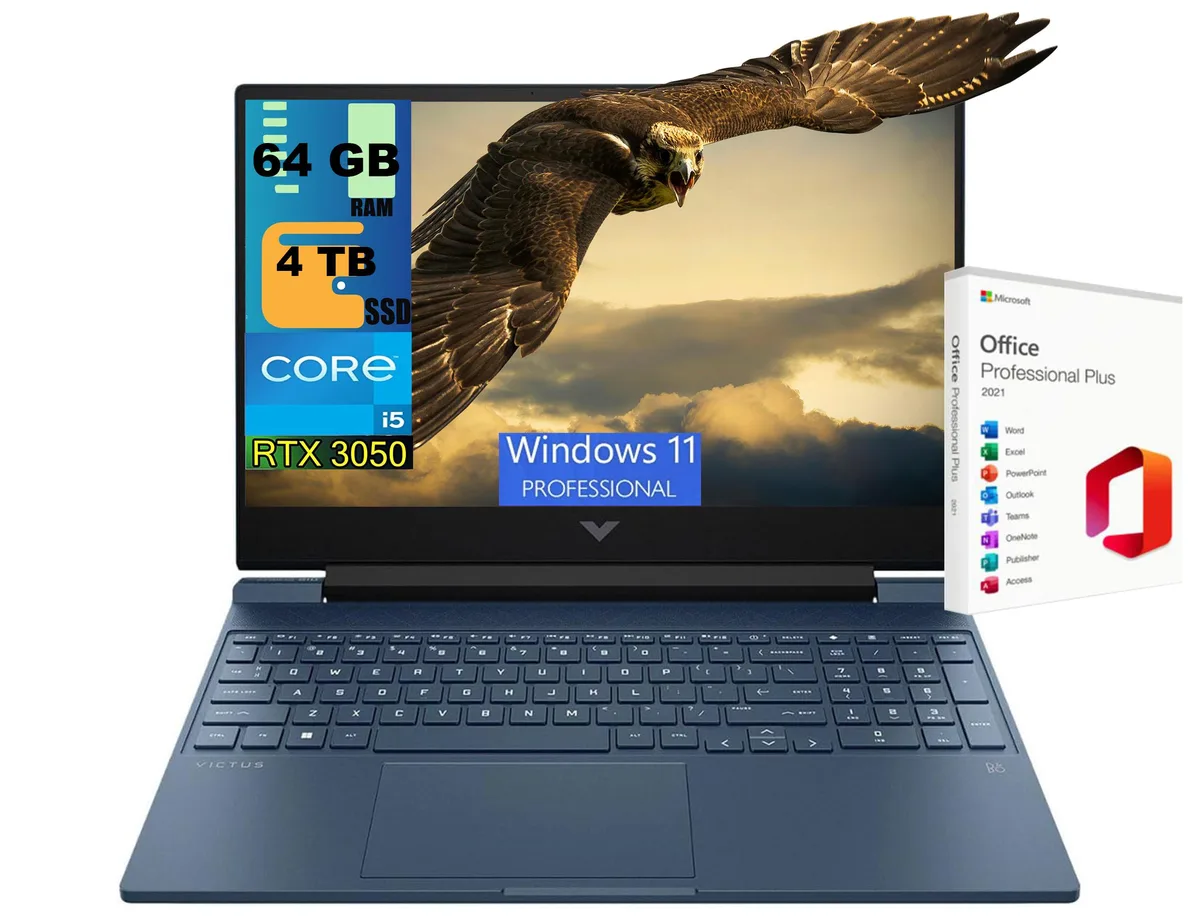 HP HP Victus 15 gaming laptop Blue i5-12450H RTX 3050 64GB 4TB 144Hz — product photo