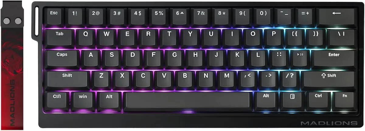 Compact black 60% wired gaming keyboard with Hall Effect switches and RGB lighting