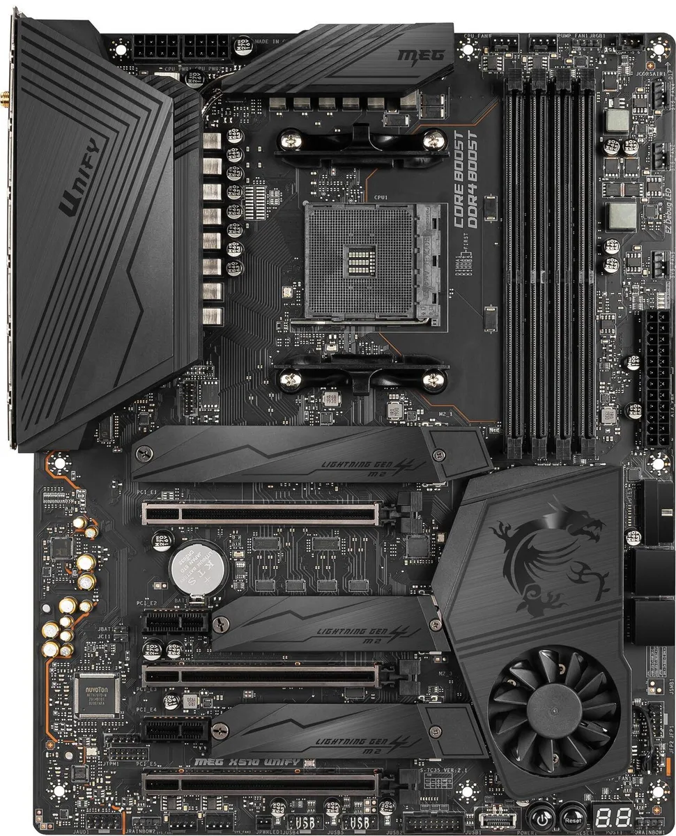 Black ATX motherboard with full aluminium heatsink cover and pre-fitted I/O shield