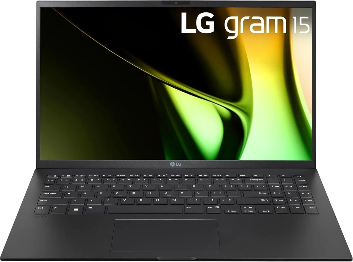 Black 15.6-inch touchscreen laptop, thin profile, matte finish