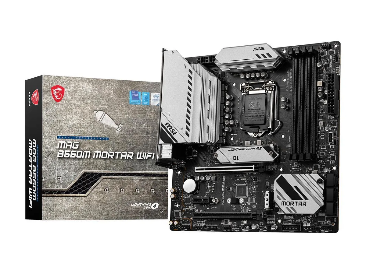 Green micro-ATX board with black heatsinks and silver I/O shield
