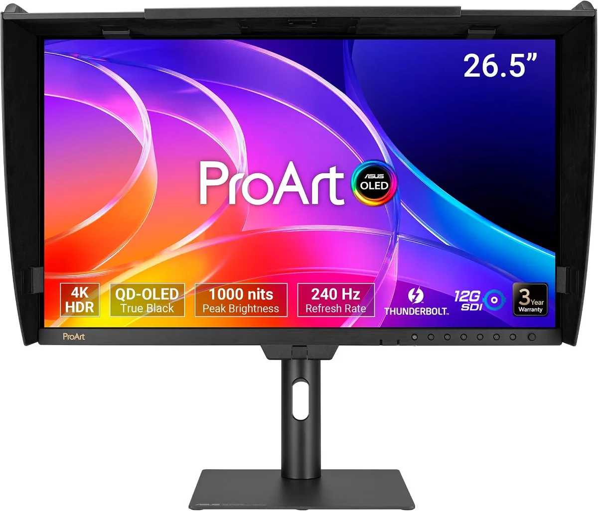 27 inch black flat monitor on adjustable stand, anti-reflection screen