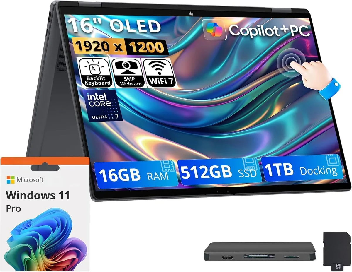 HP HP OmniBook X Flip 16" 2K OLED 2-in-1 Intel Core Ultra 7 355 16GB 512GB Gray — ภาพสินค้า