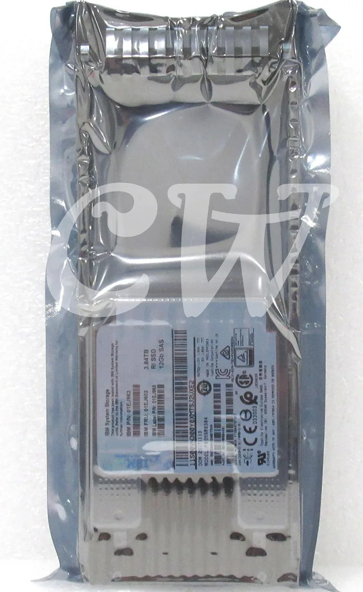 Silver 2.5 inch SAS solid state drive with label showing 3.84TB capacity