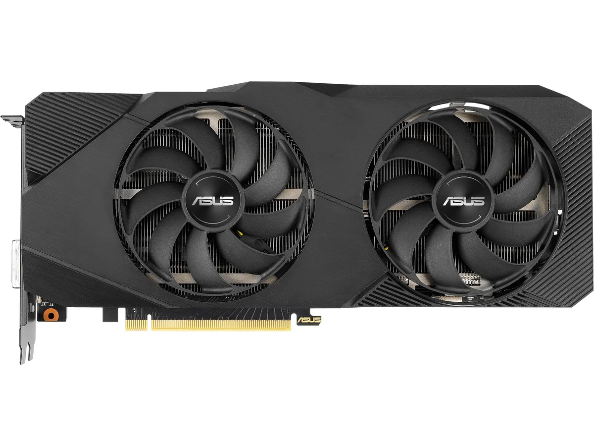 ASUS Dual RTX 2060 SUPER graphics card, dark metal shroud, dual axial fans, 2.7 slot width