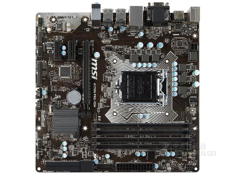 Green Micro ATX motherboard with silver LGA 1151 socket and black PCIe slots