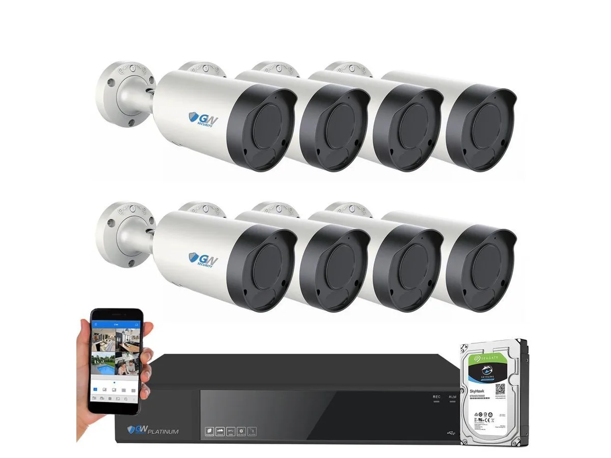 GW Security Inc. GW Security GW7808NP 8 Channel 4K NVR Kit 4TB 8x 8MP Bullet Cameras 2.7-13.5mm Motorized Zoom — fotografie produktu