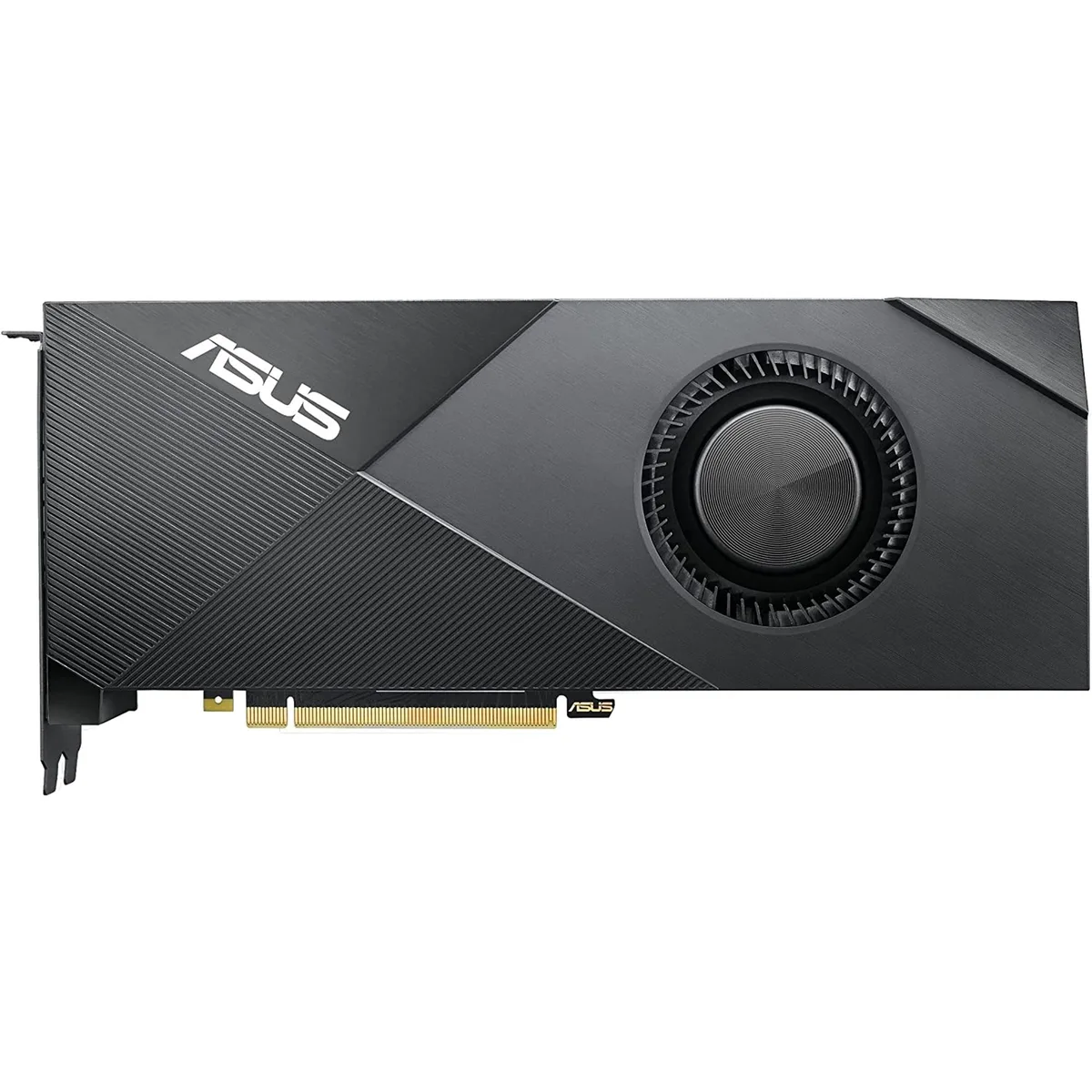 Black dual-slot graphics card with a single blower fan and silver rear bracket