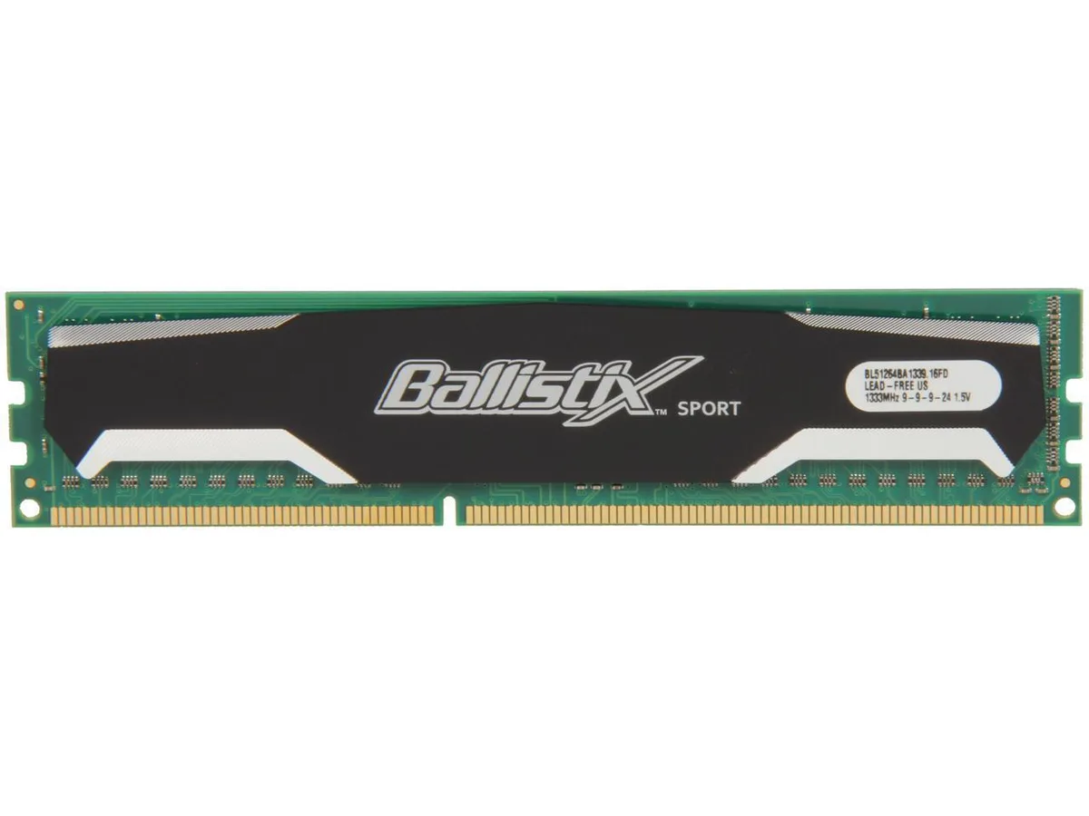 Green Crucial Ballistix Sport DDR3 desktop memory module with heat spreader