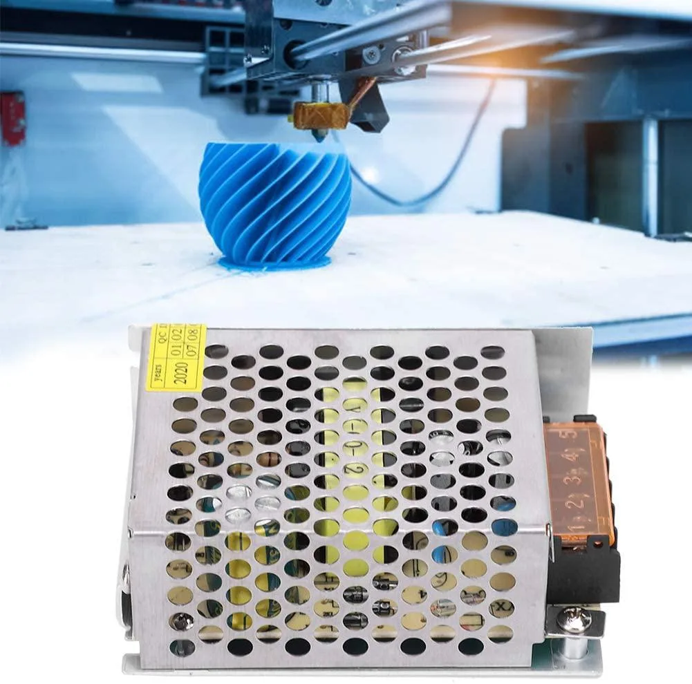 Small aluminium power supply with terminal connections and voltage adjuster