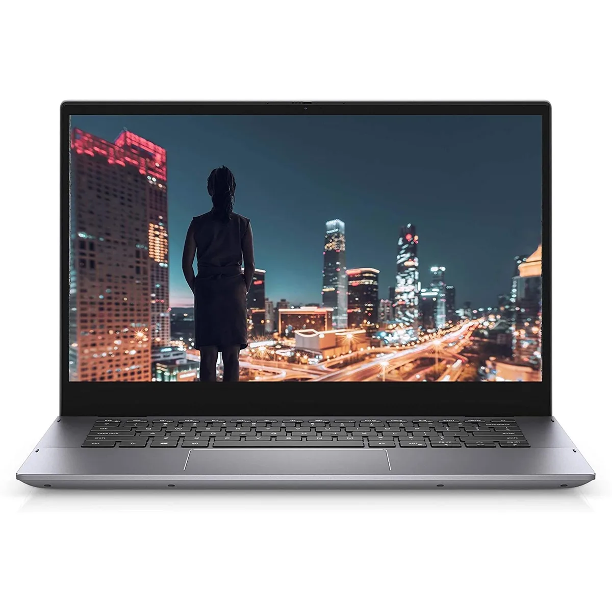 Silver-gray 2-in-1 laptop with 14-inch touchscreen display