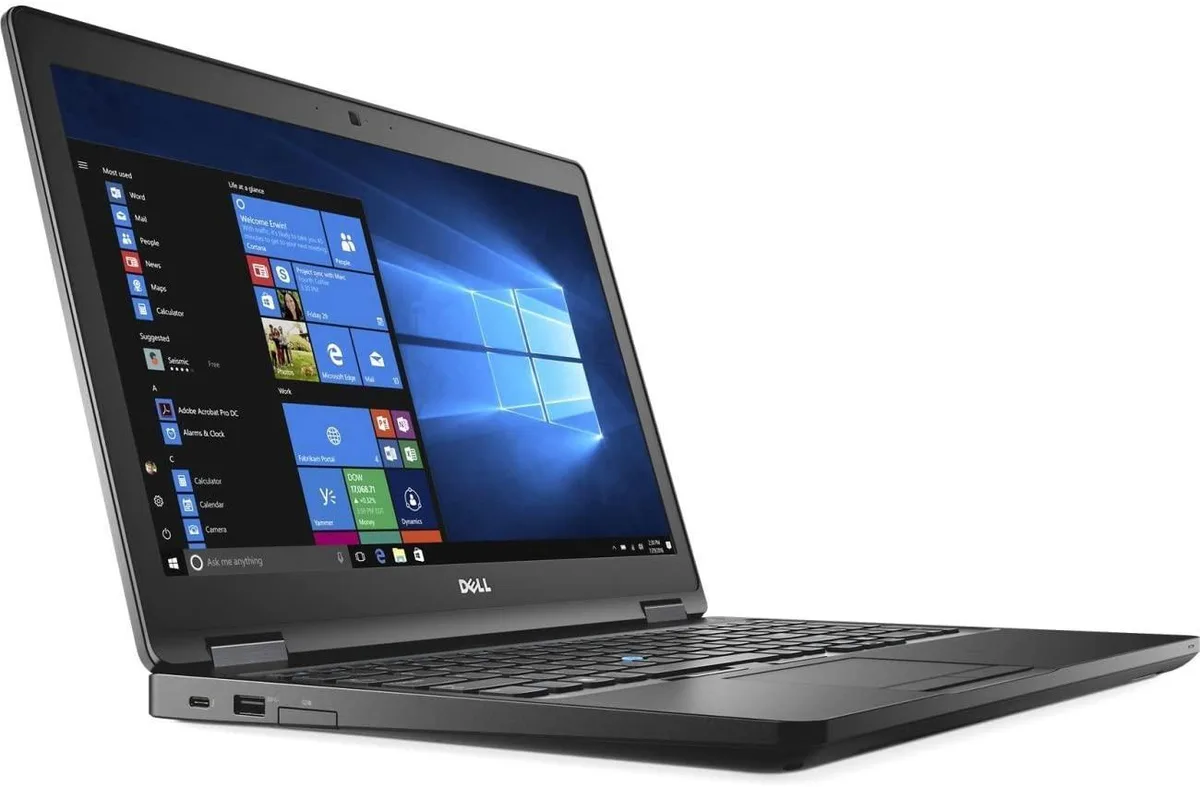Black 15.6 inch Dell Latitude 5580 laptop with thin border screen and backlit keyboard