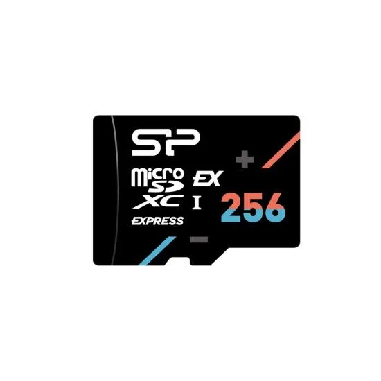 Tiny microSDXC Express card in black plastic with gold contacts