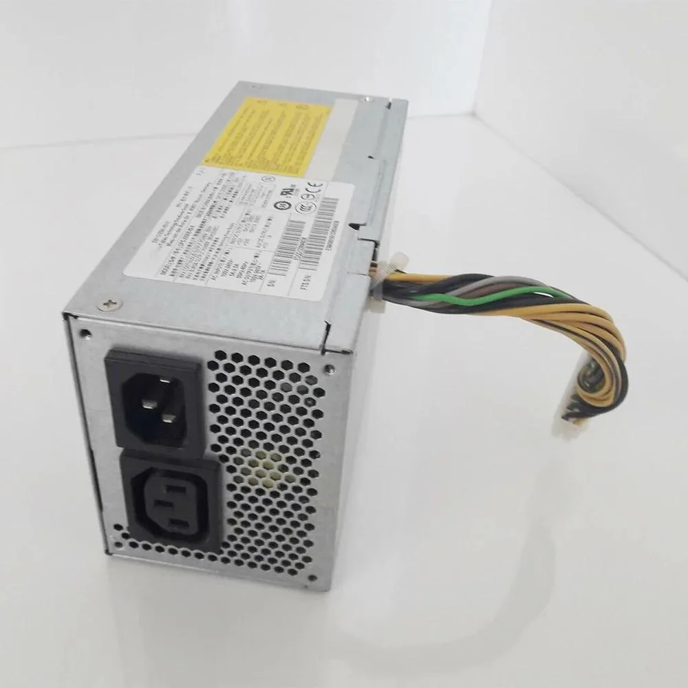 A rectangular metal ATX power supply unit with a 16-pin connector visible on one end