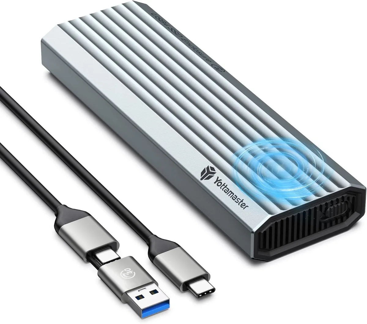 Silver aluminium enclosure with built-in fan, 3.94 x 1.18 x .39 inches