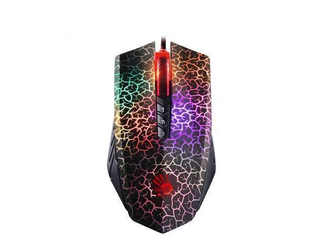 Black right-handed gaming mouse with textured side grips and scroll wheel, six buttons visible