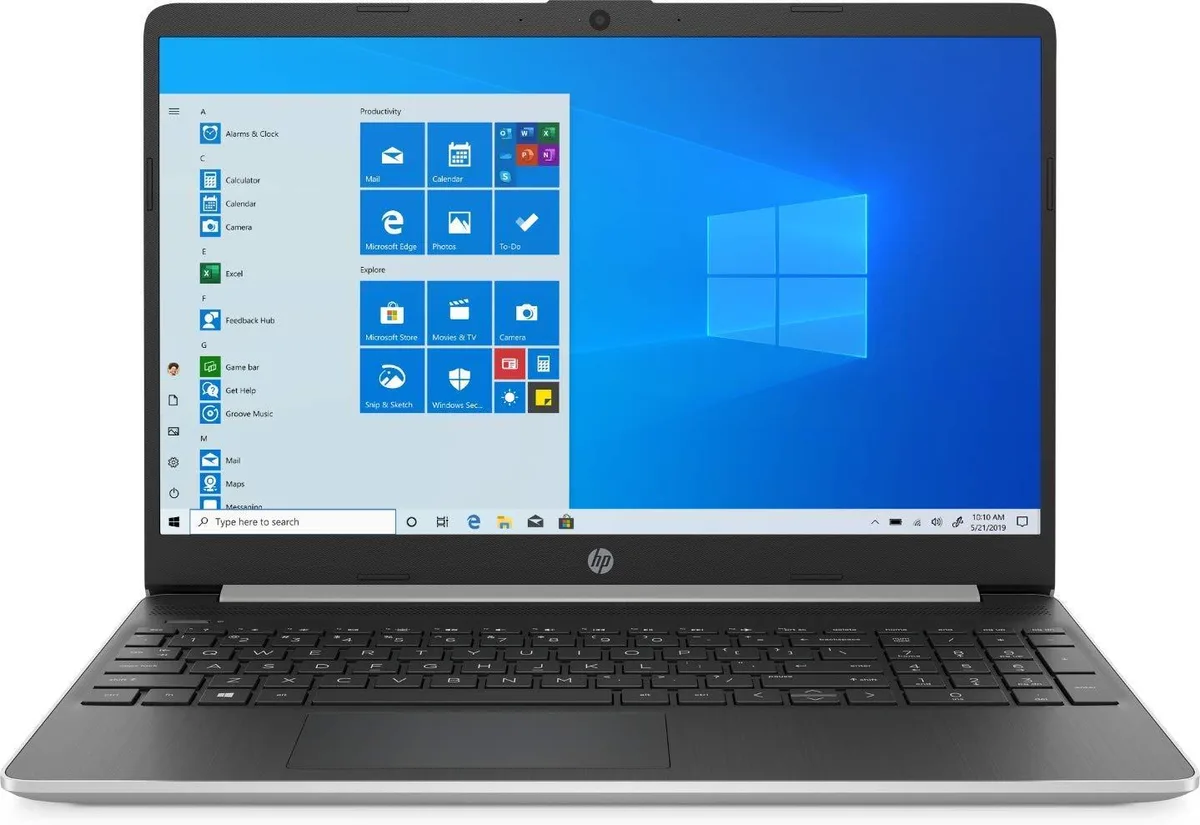 Silver 15.6 inch touchscreen laptop with thin bezels