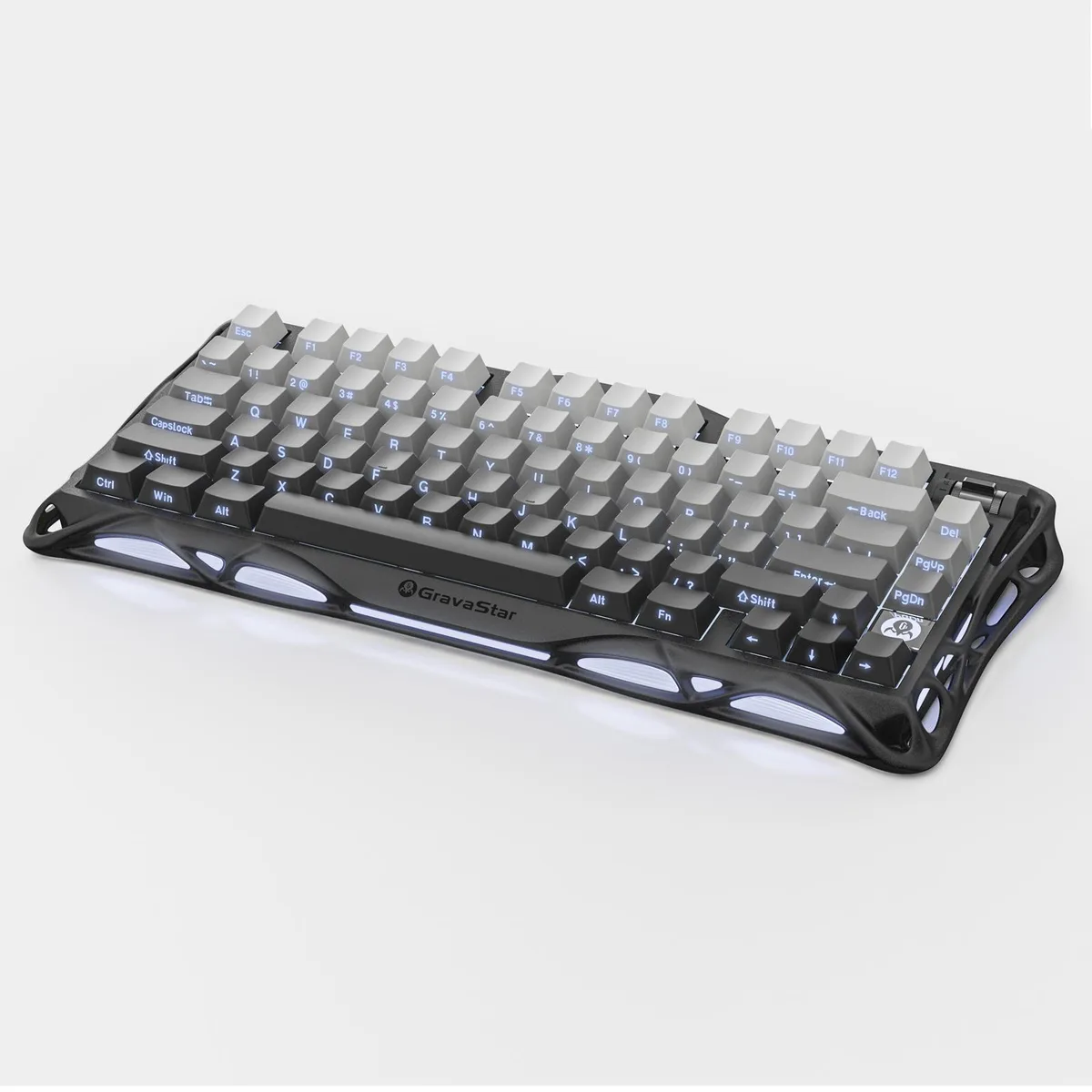 Gradient black 75 percent mechanical keyboard with aluminium frame and rotary knob