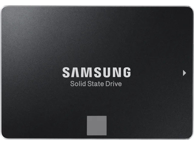 Rectangular 2.5 inch internal SSD with black metal casing and SATA connectors