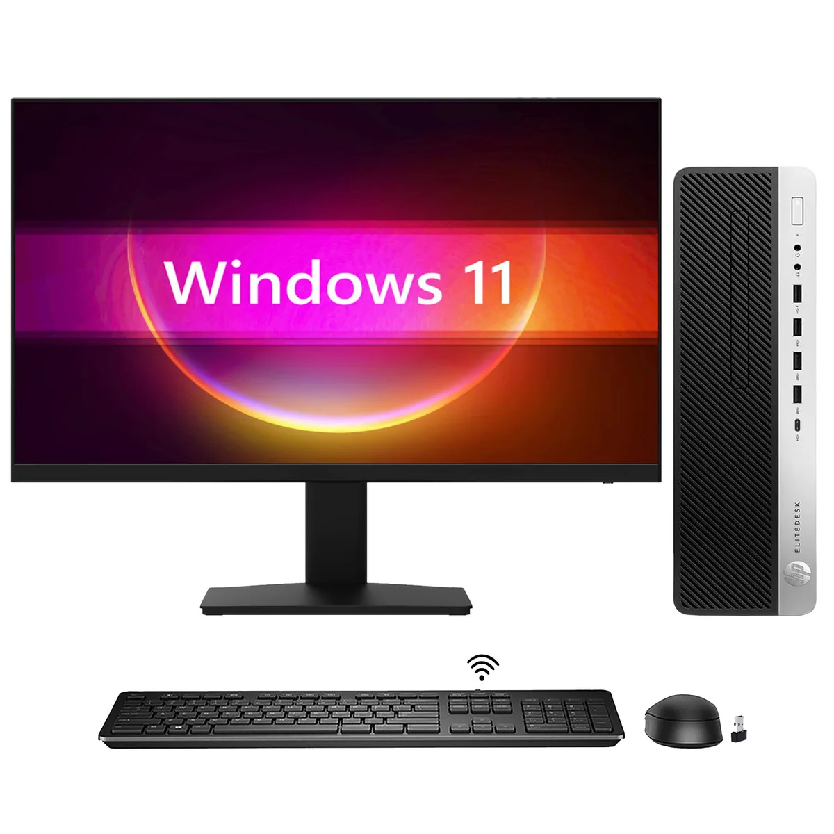HP HP EliteDesk 800 G4 SFF desktop PC i5-8500 16GB 2TB NVMe 24" monitor — photo du produit