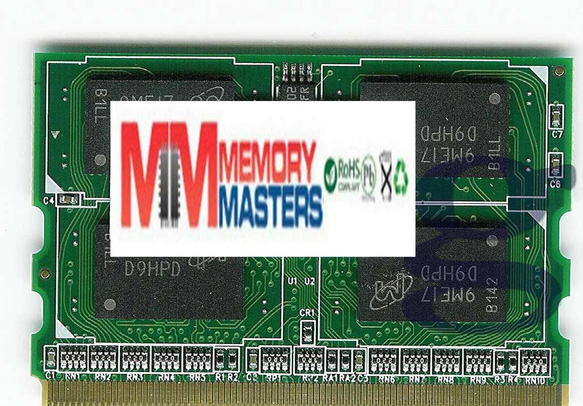 Green circuit board with gold contacts and black memory chips