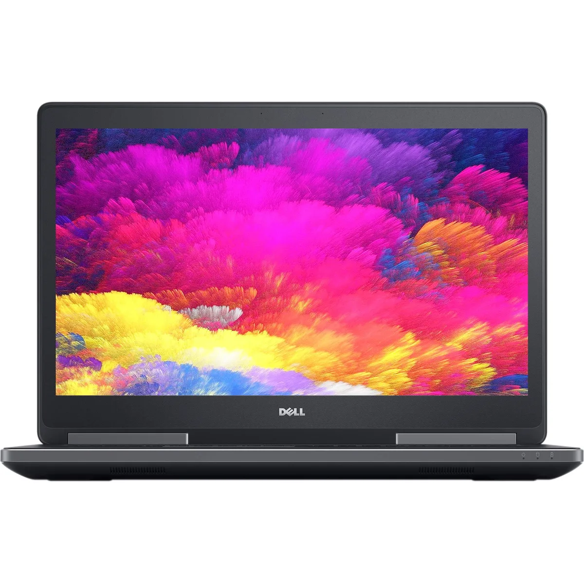 Black Dell Precision 7720 laptop closed on a plain surface