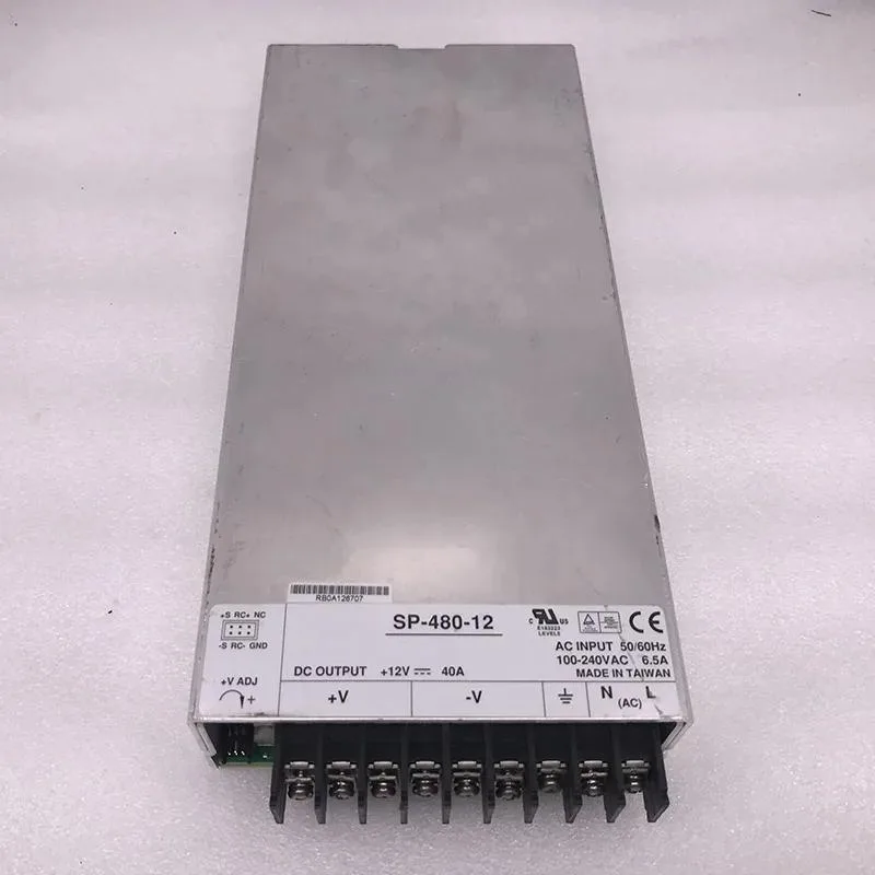 Silver ATX power supply unit with side label showing 12V 40A 480W