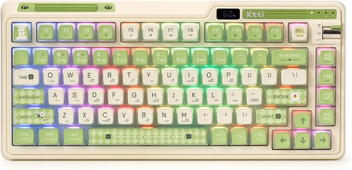 BFKK BFKK 75% Wireless Gasket Mechanical Keyboard 82 Keys Knob Power Display Lemon Green — 商品写真
