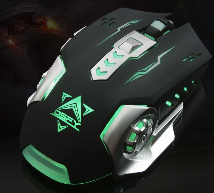 Black wired gaming mouse, ergonomic shape, six buttons, breathing LED lighting, 1.5 m cable