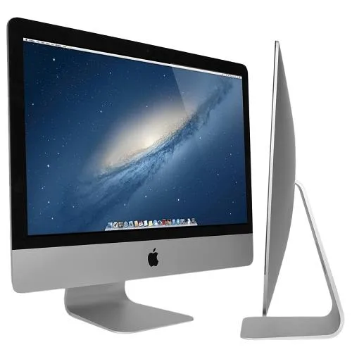 Silver aluminium all-in-one desktop with 27 inch display, ultra-slim unibody edge