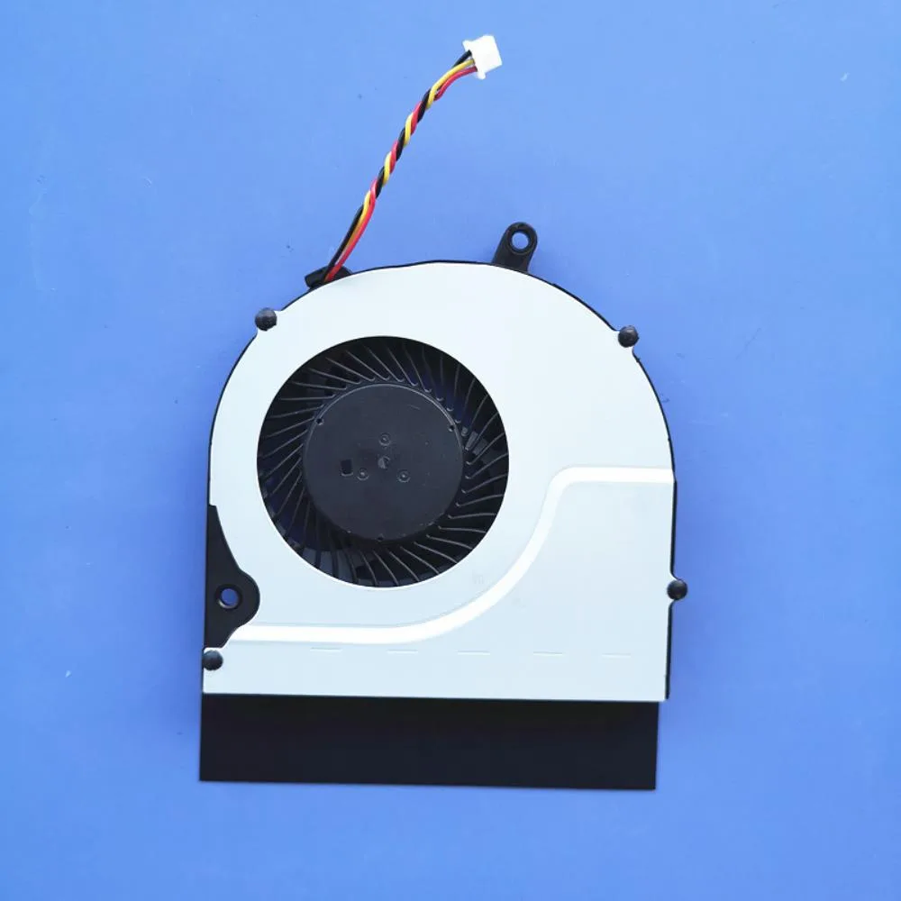 Small black laptop CPU cooling fan with plastic housing and wire connector