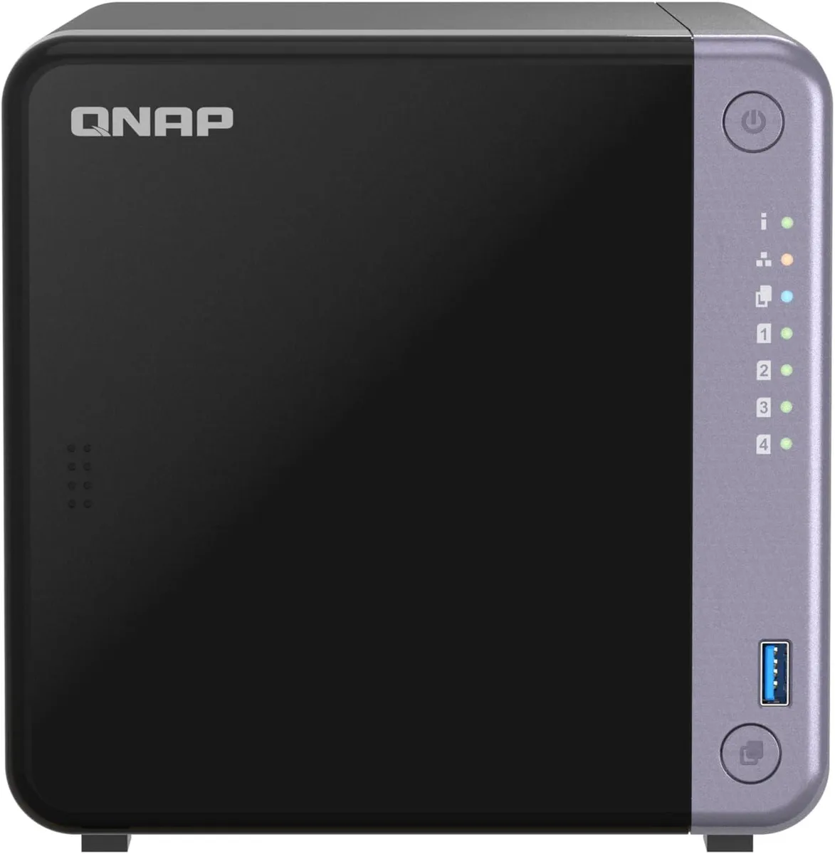 Silver rackmount NAS chassis with four front drive bays