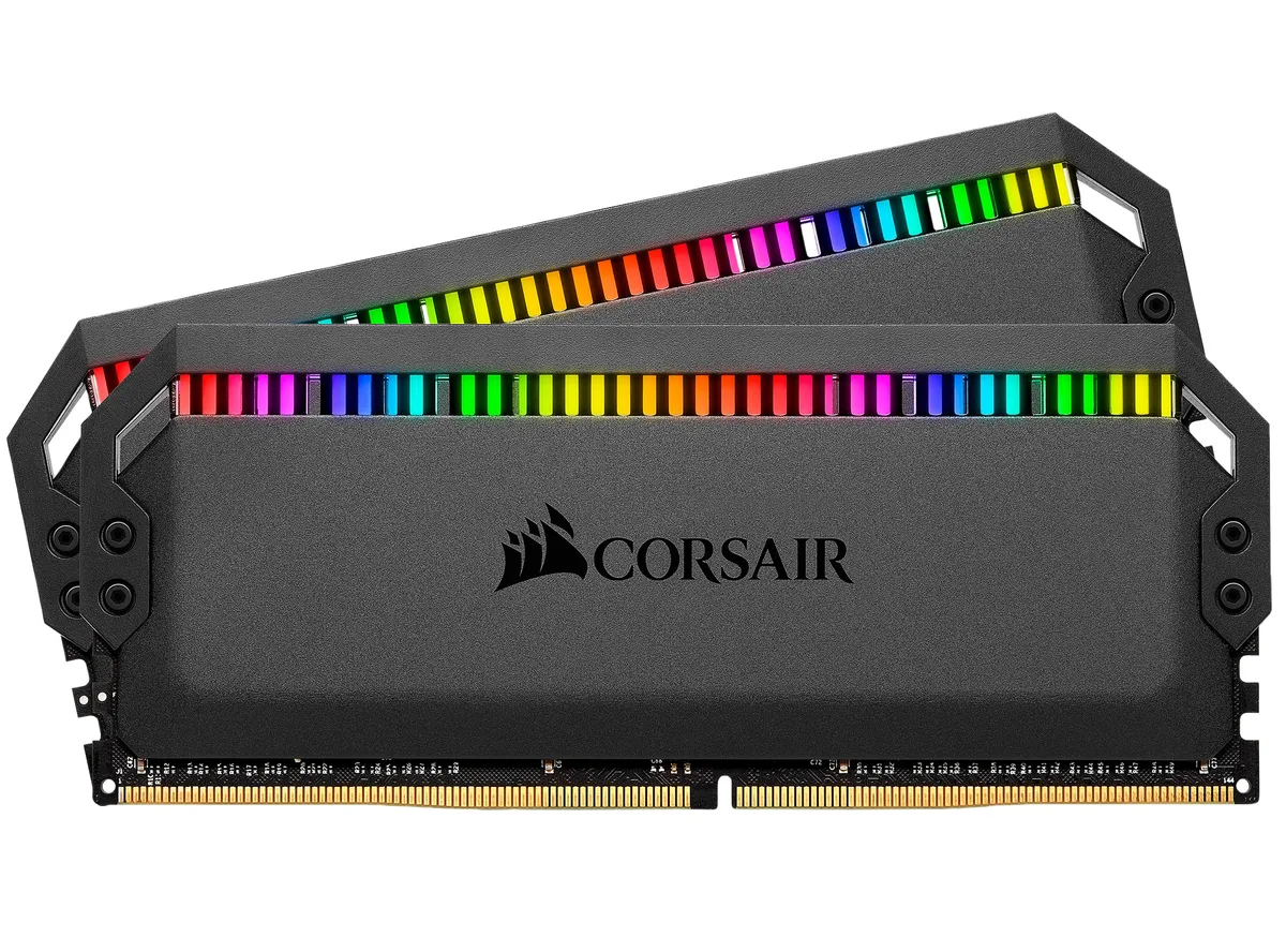 Two platinum anodised aluminium DDR4 modules with 12 RGB LEDs each