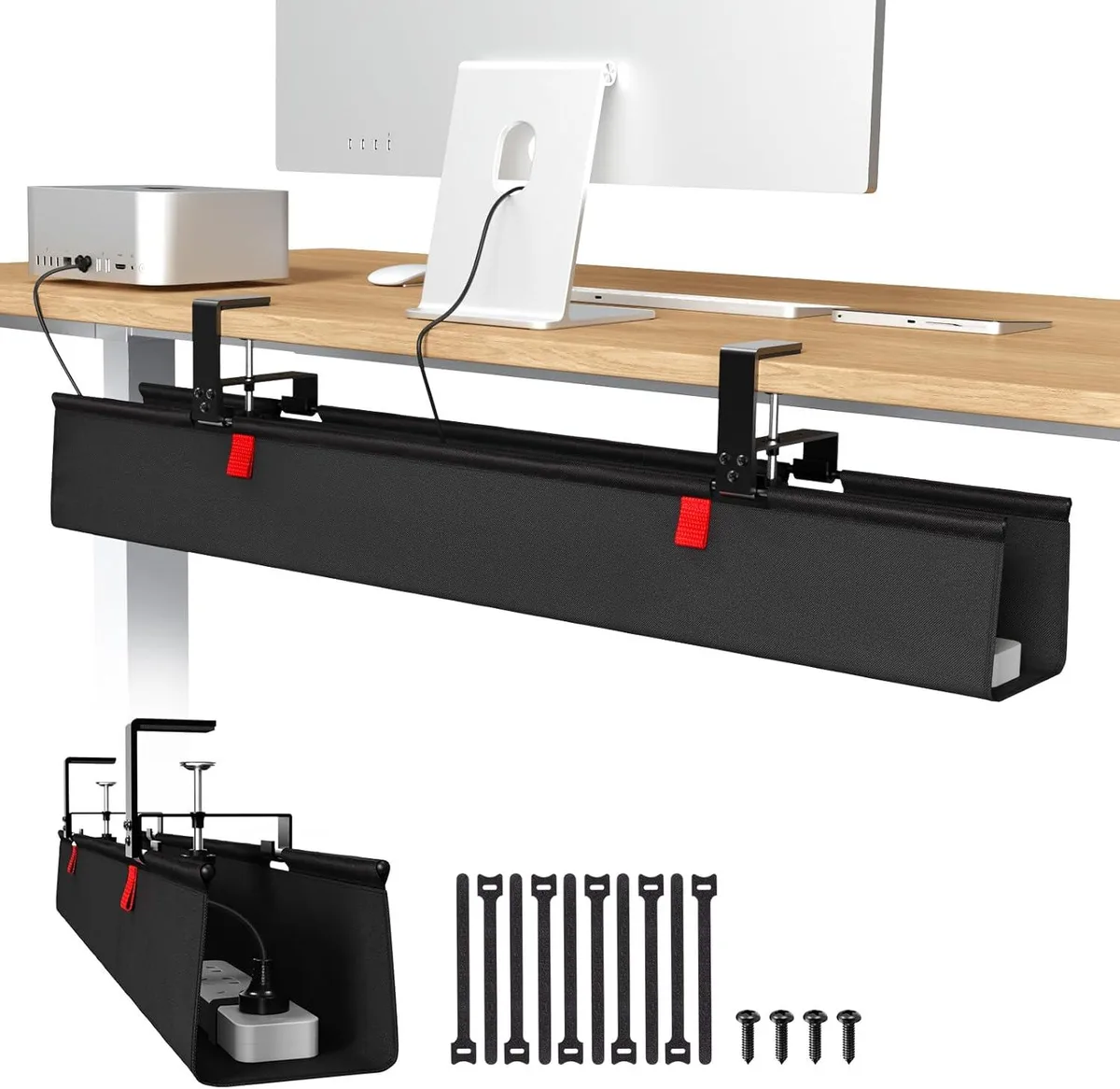 BFKK BFKK 36" Under Desk Cable Management Tray Clamp Screw Mount 600D Fabric Black — 제품 사진