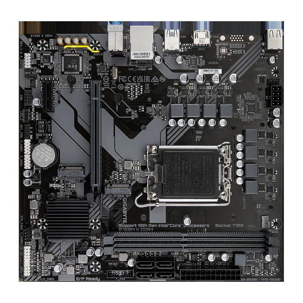 Green rectangular Micro ATX motherboard with silver CPU socket, two black DDR4 slots, silver heatsinks and rear I/O panel