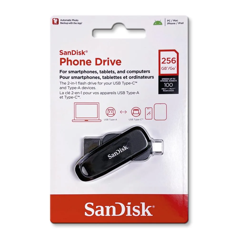 SanDisk SanDisk Phone Drive 256GB USB 3.2 Gen 1 100MB/s Black — ürün fotoğrafı