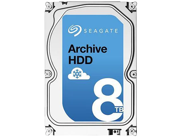 Seagate Archive 8TB 3.5 inch SATA hard drive, silver metal casing, standard rectangular shape