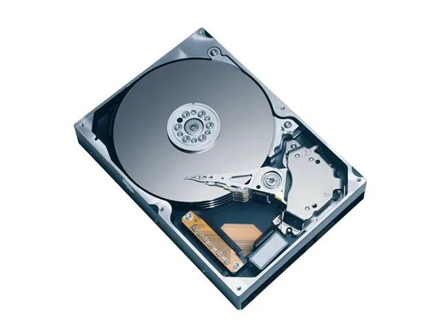 Silver 3.5 inch bare hard drive with exposed circuit board