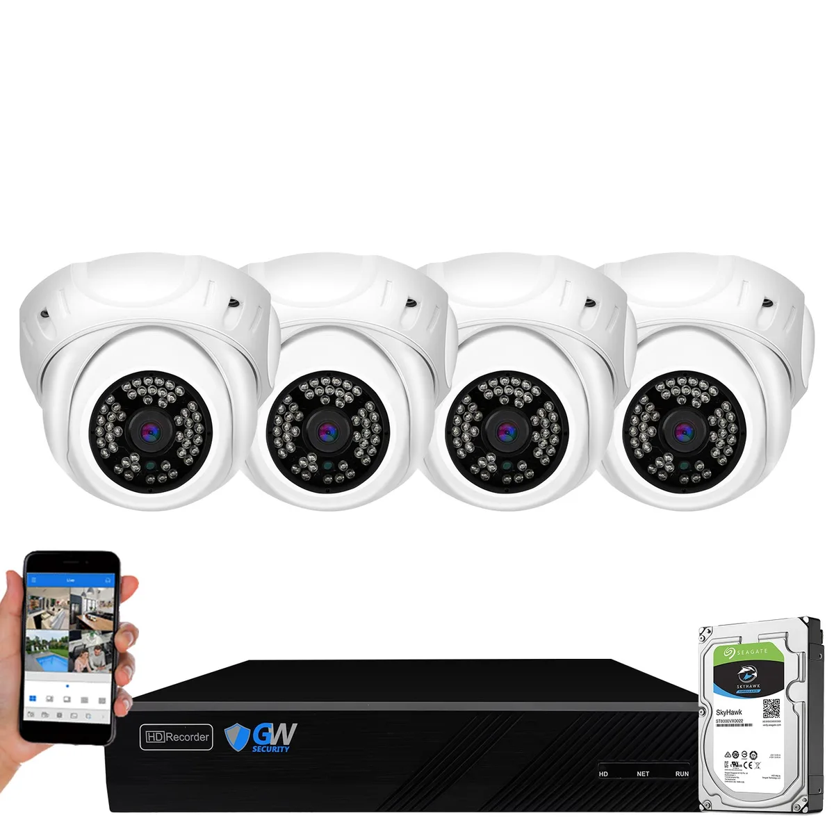 GW Security Inc. GW Security Plug N Play GW4108EP 8-Channel 5MP NVR Kit with 1TB HDD and 4 AI Turret Cameras — product photo