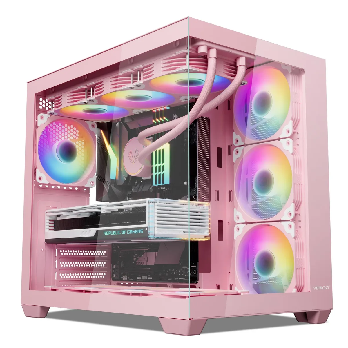 Vetroo Vetroo AL900 ATX Mid Tower Case 270° Glass Pink — product photo