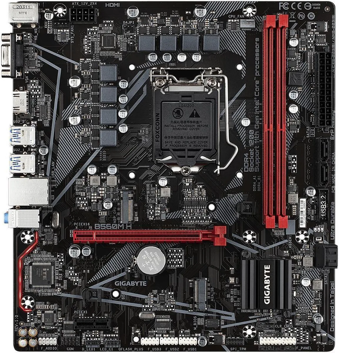 Green rectangular Micro ATX motherboard with silver LGA 1200 socket, two black DDR4 slots, single PCIe x16 slot, four SATA ports