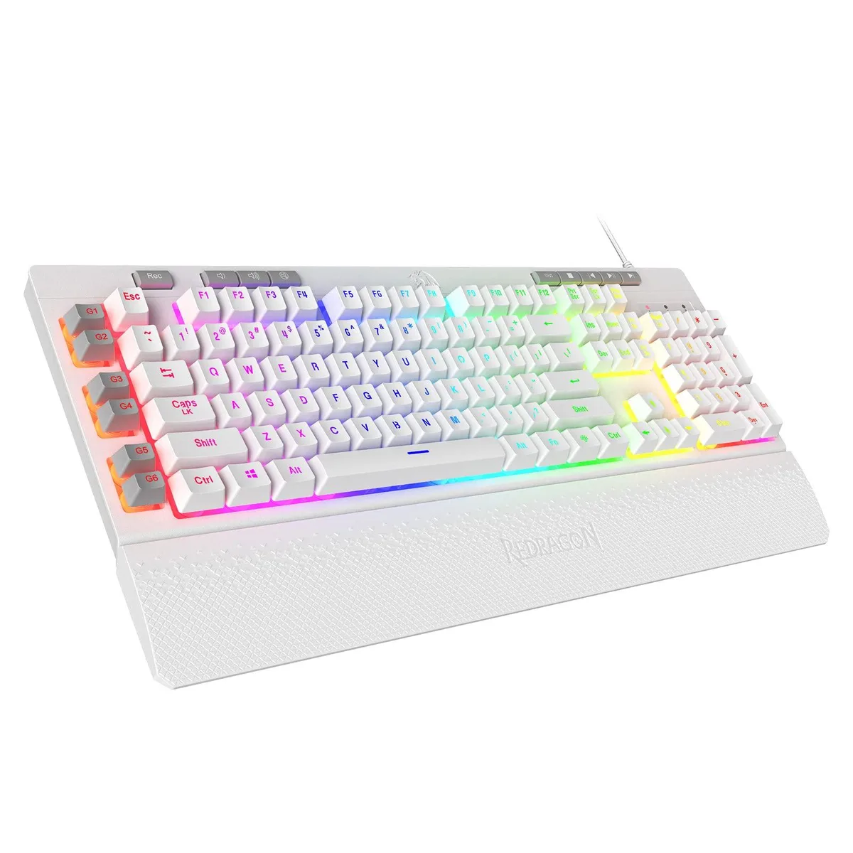 White membrane gaming keyboard with detachable wrist rest and RGB lighting