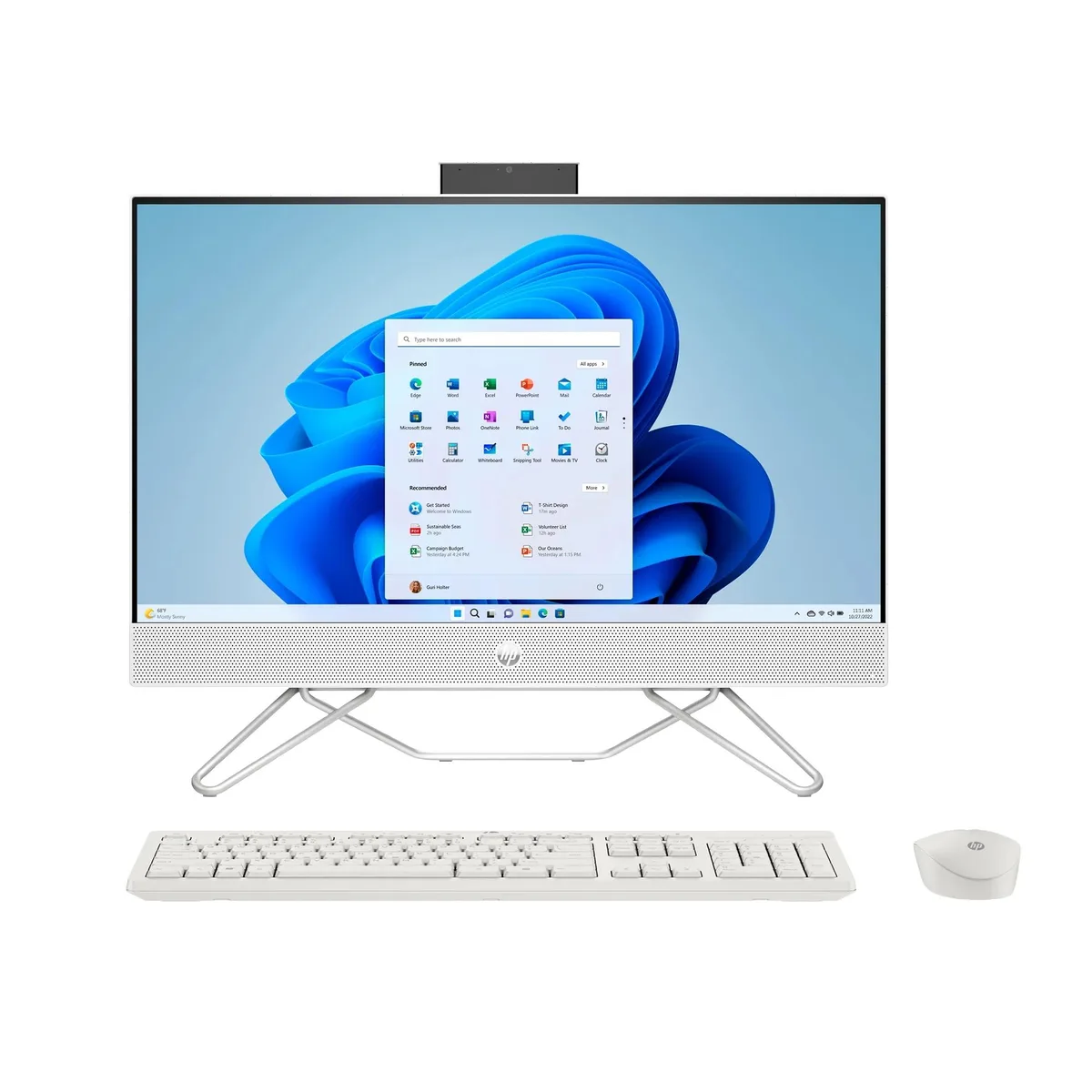 23.8 inch all-in-one desktop in starry white with touchscreen, white keyboard and mouse