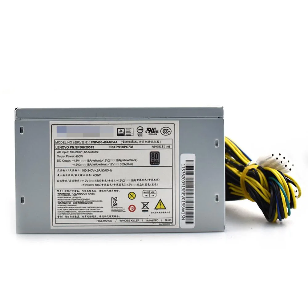 Silver rectangular ATX server power supply unit with 10-pin and 6-pin connectors