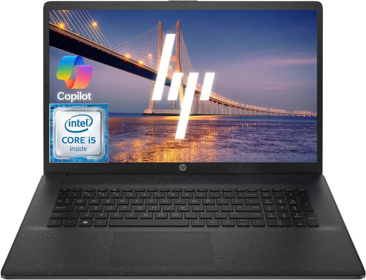 Black 17.3 inch laptop with narrow bezels and HD+ screen