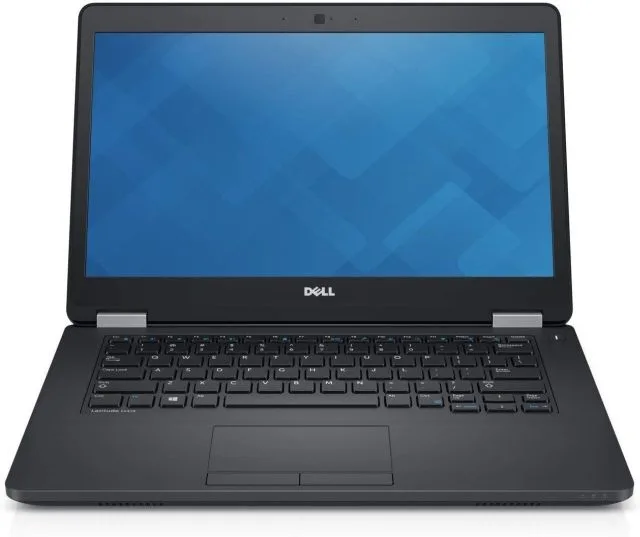 Black Dell Latitude 14 inch laptop closed on white background