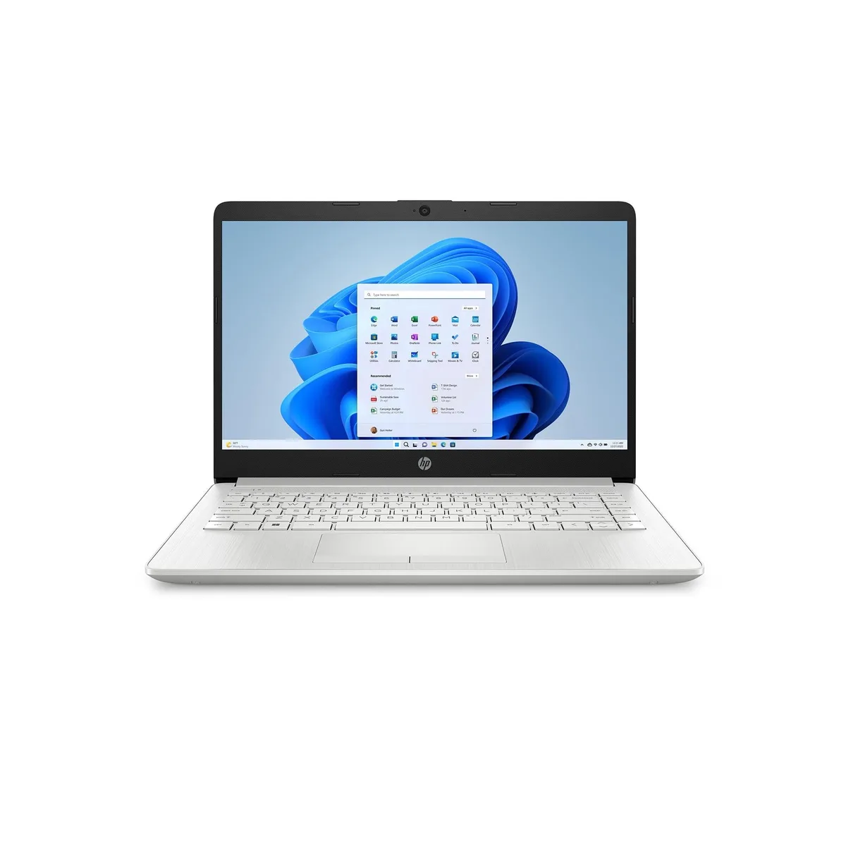 Silver HP Stream 14 laptop closed on a flat surface