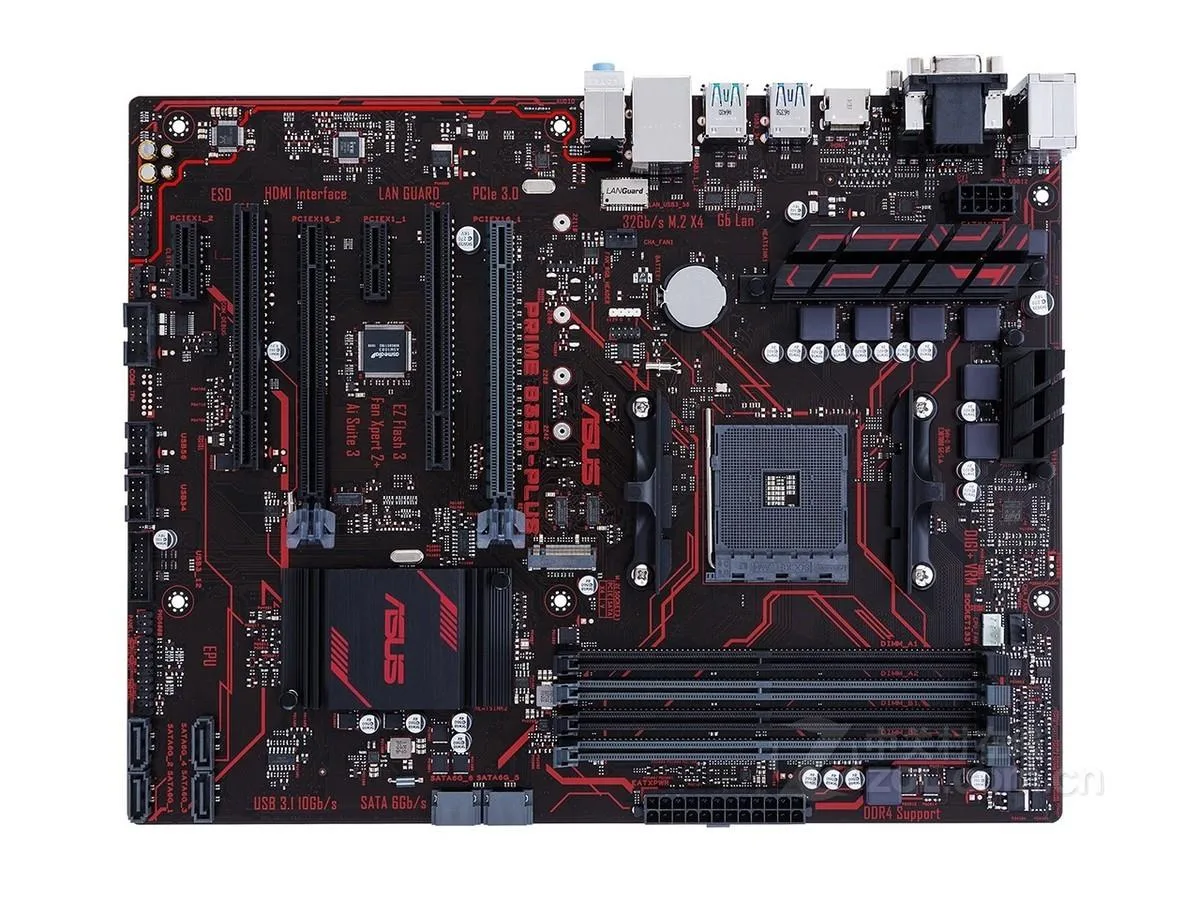ASUS PRIME B350-PLUS ATX motherboard with AM4 socket and DDR4 slots