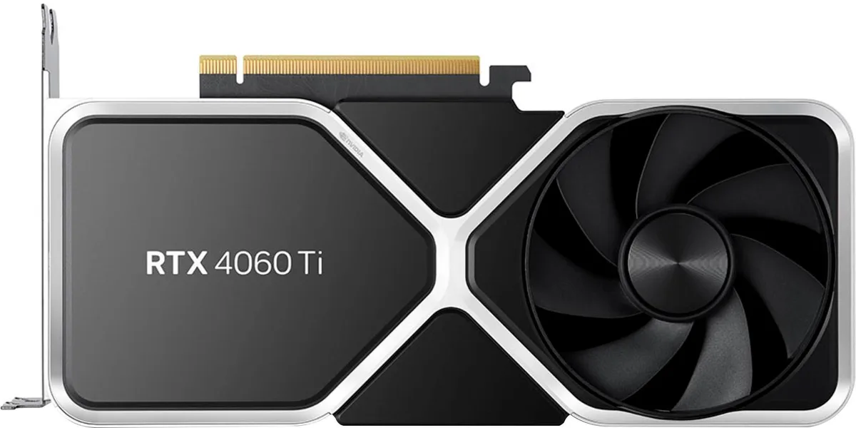 Titanium and black dual-slot graphics card with single axial fan and silver backplate