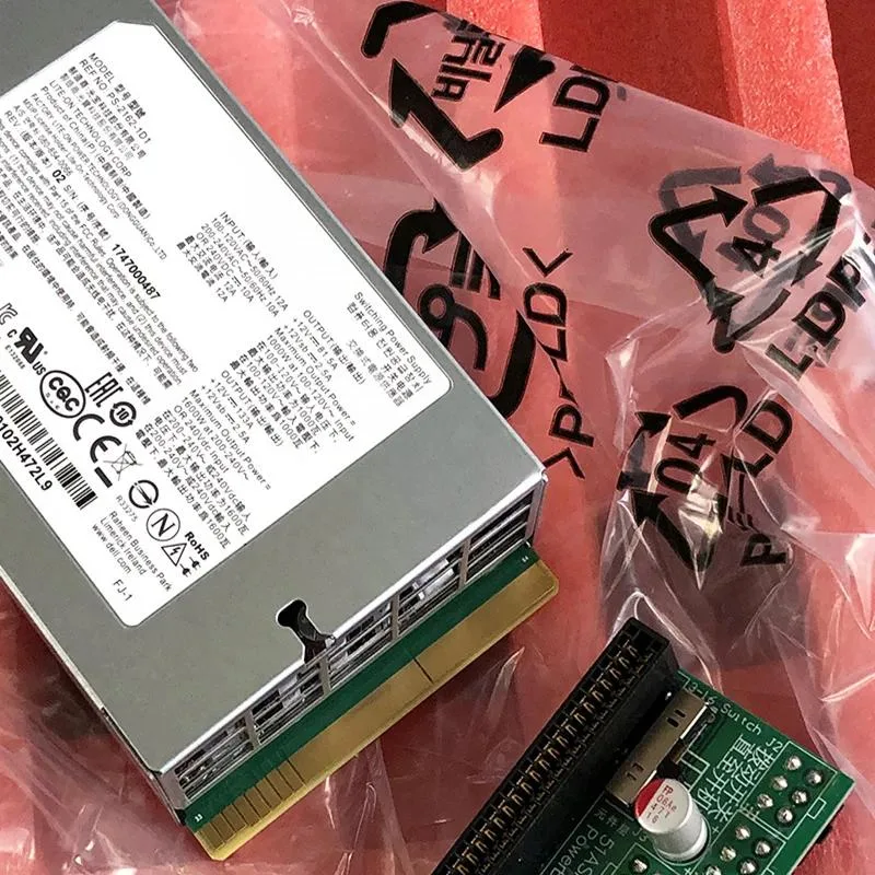 Rectangular ATX power supply unit with metal casing and rear fan grille